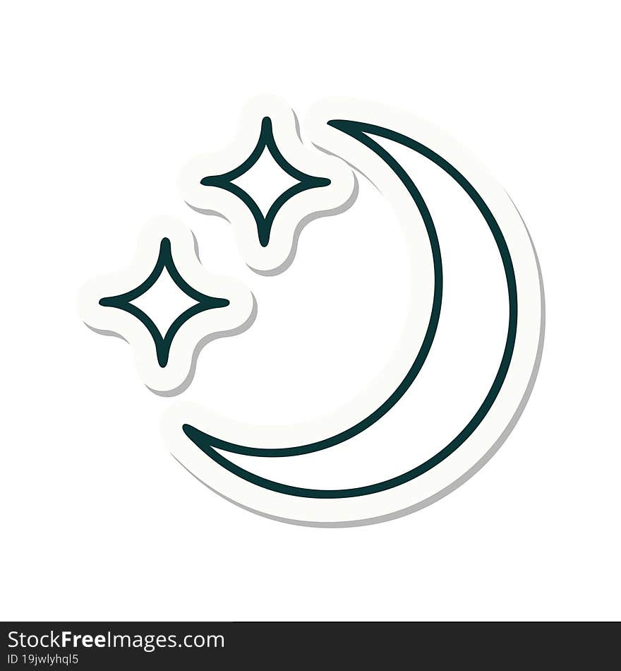 tattoo style sticker of a moon and stars