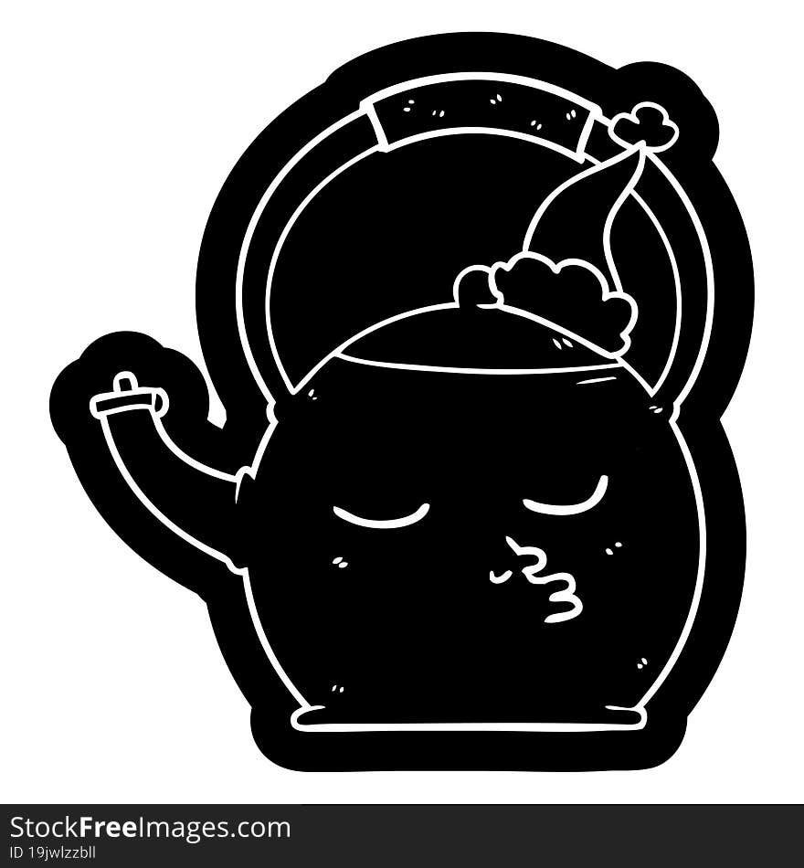 Cartoon Icon Of A Kettle Wearing Santa Hat