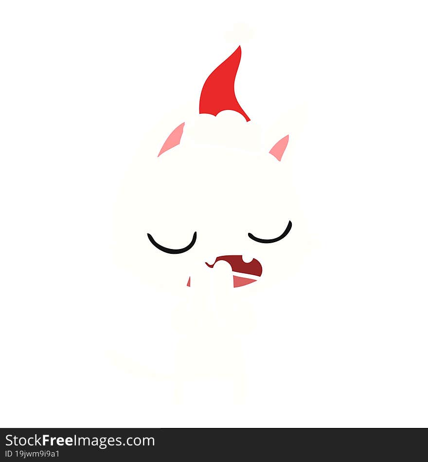 talking cat flat color illustration of a wearing santa hat