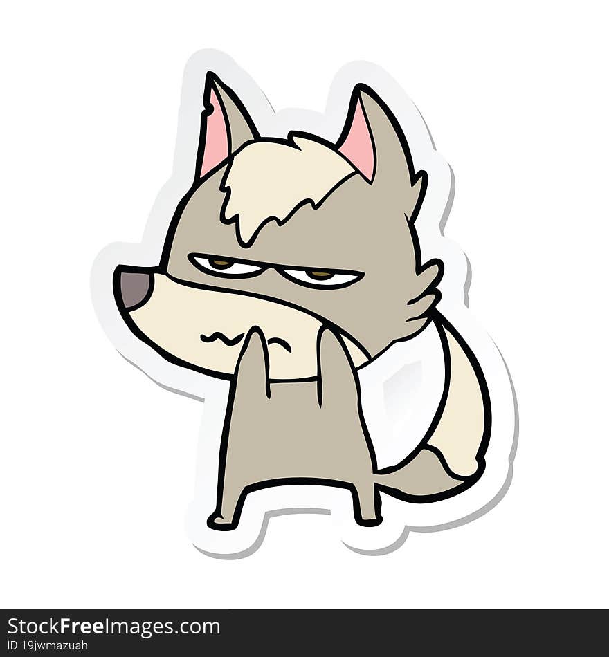 sticker of a cartoon annoyed wolf