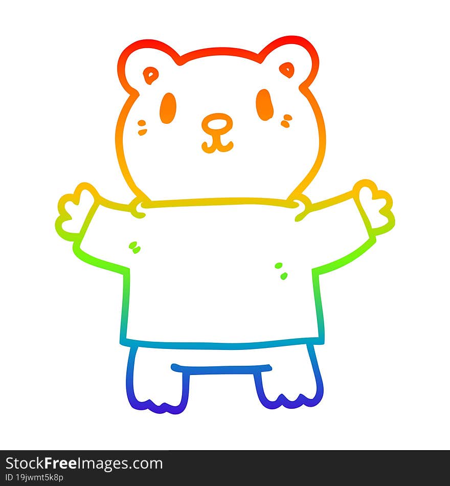 rainbow gradient line drawing of a cartoon teddy bear