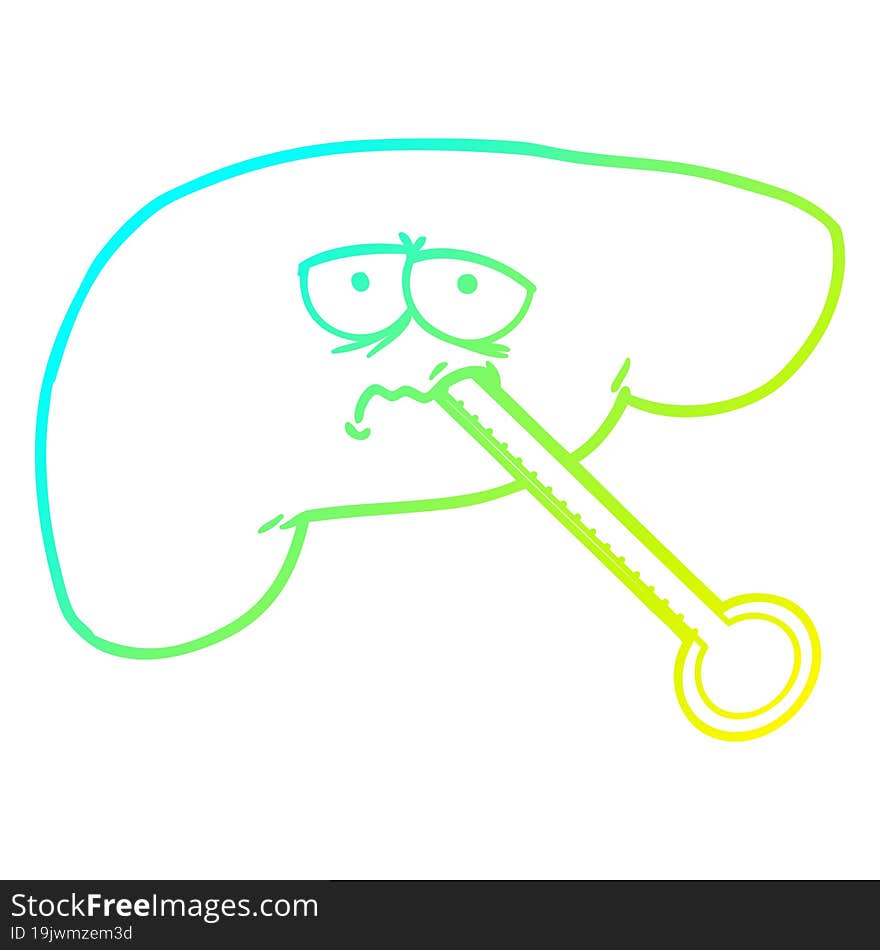 cold gradient line drawing of a cartoon unhealthy liver