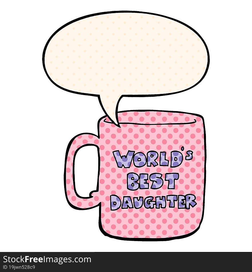 worlds best daughter mug and speech bubble in comic book style