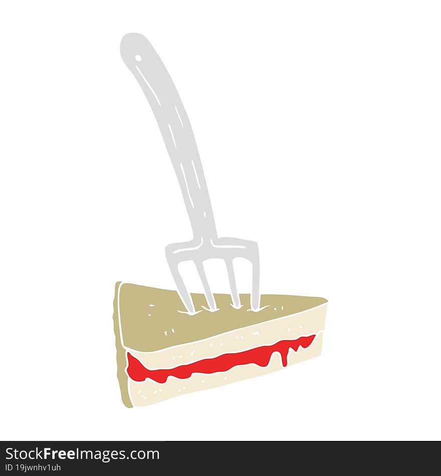 flat color illustration of a cartoon cake with fork