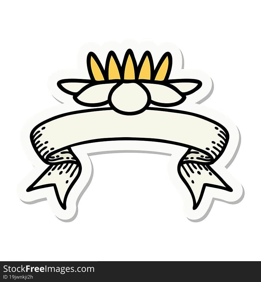 tattoo sticker with banner of a lily pad flower