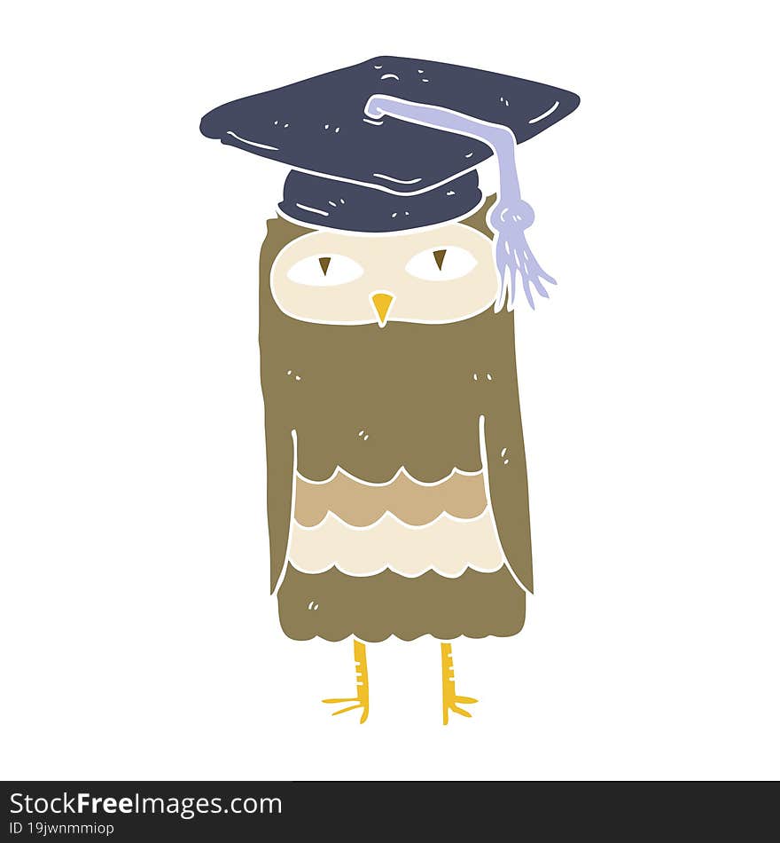 Flat Color Illustration Of A Cartoon Wise Owl