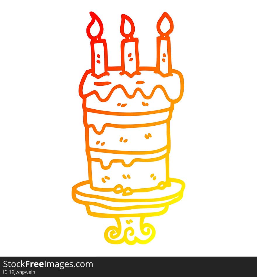 warm gradient line drawing cartoon birthday cake