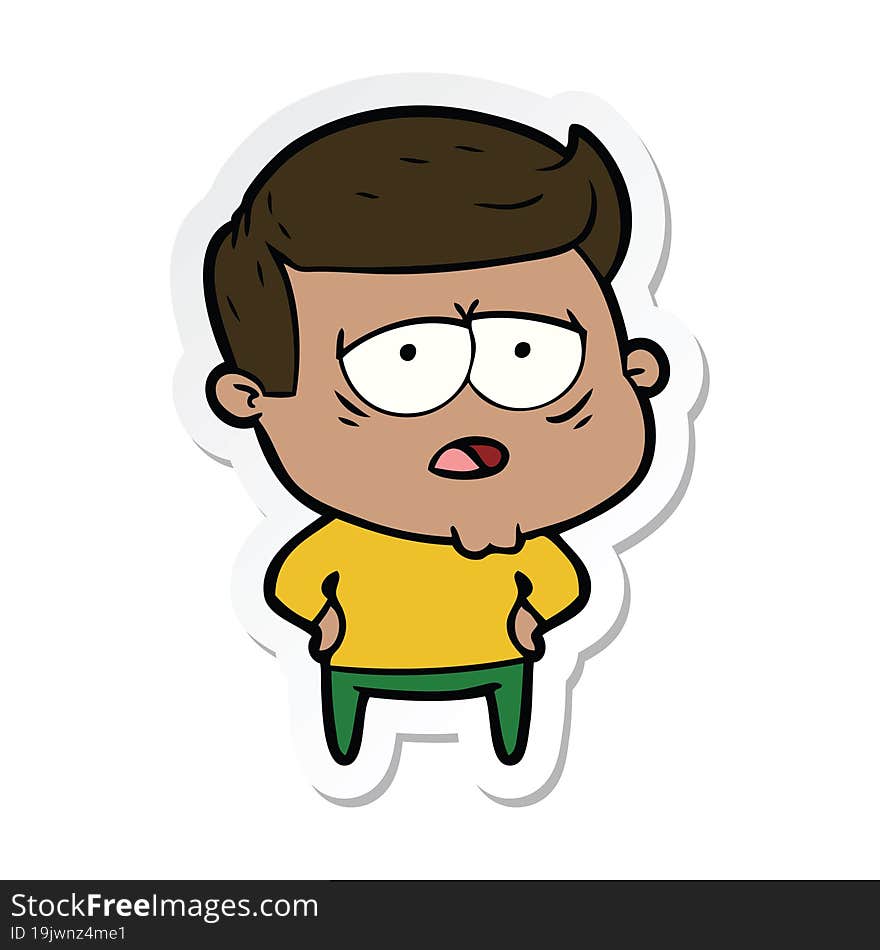 sticker of a cartoon tired man