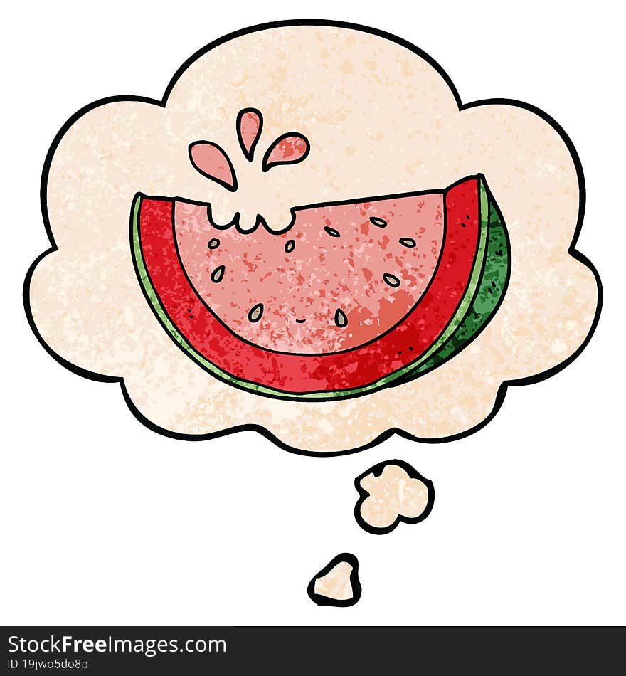 cartoon watermelon and thought bubble in grunge texture pattern style