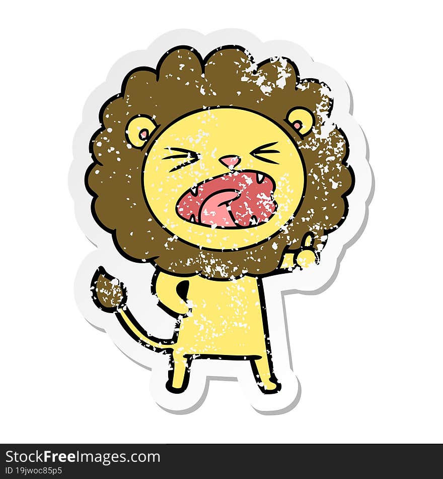 distressed sticker of a cartoon lion