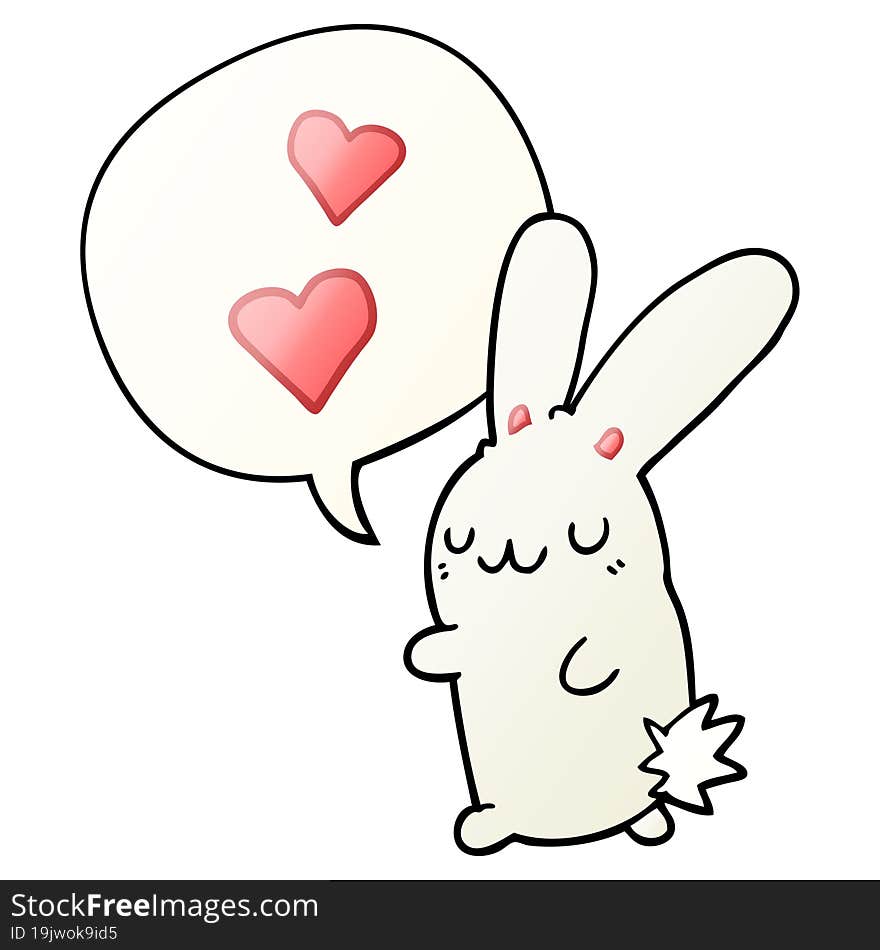 cartoon rabbit in love with speech bubble in smooth gradient style