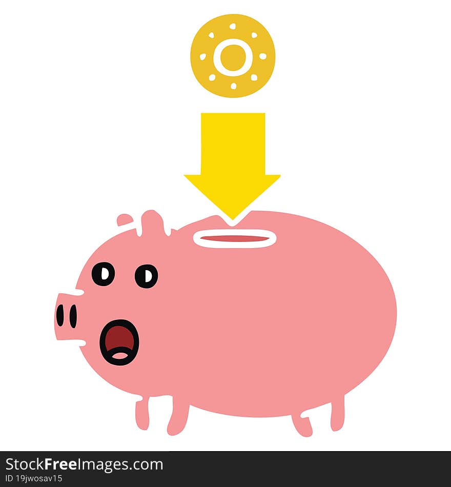 flat color retro cartoon of a piggy bank