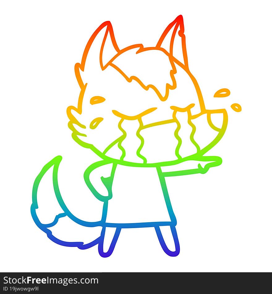 rainbow gradient line drawing cartoon crying wolf