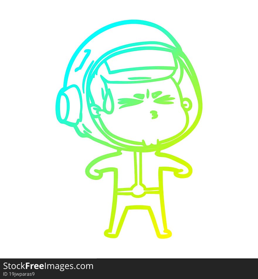 cold gradient line drawing cartoon stressed astronaut