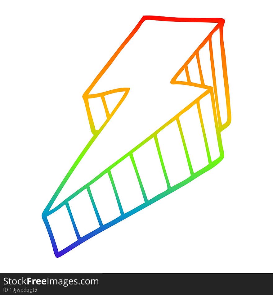 rainbow gradient line drawing of a cartoon decorative lightning bolt