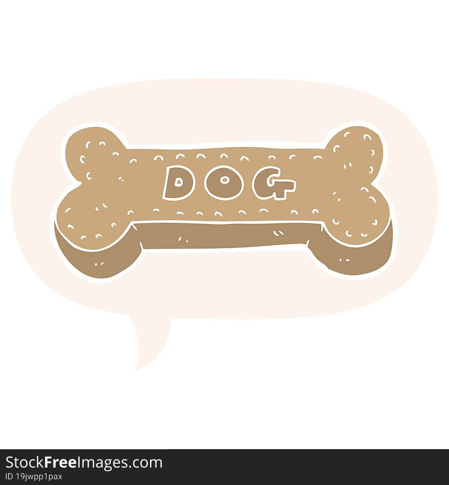 cartoon dog biscuit and speech bubble in retro style