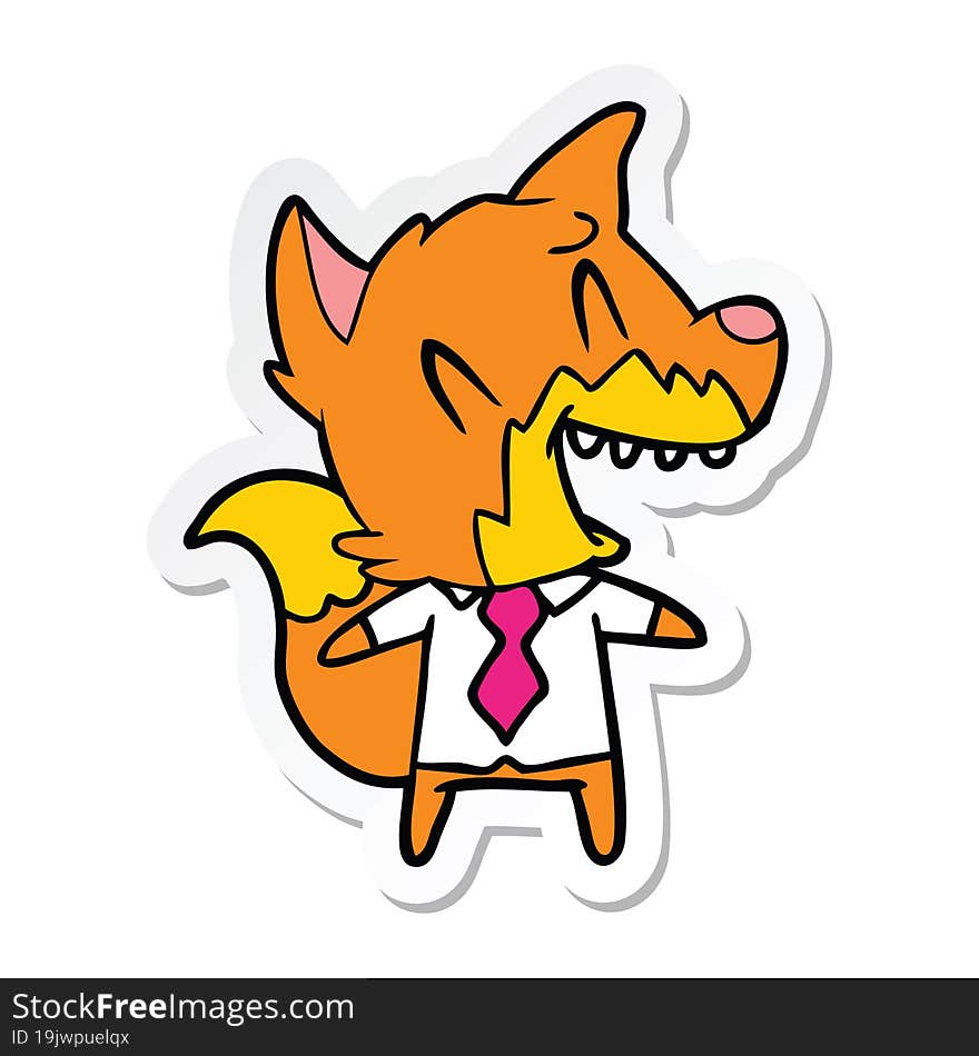 sticker of a laughing fox in shirt and tie