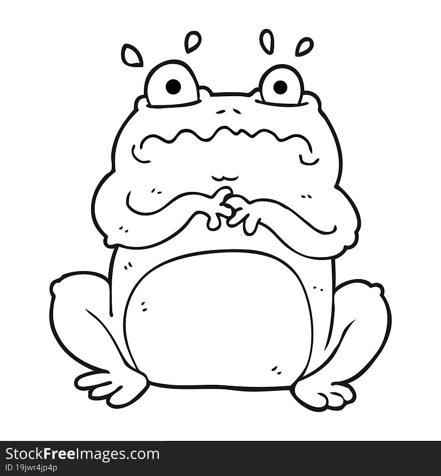 freehand drawn black and white cartoon funny frog