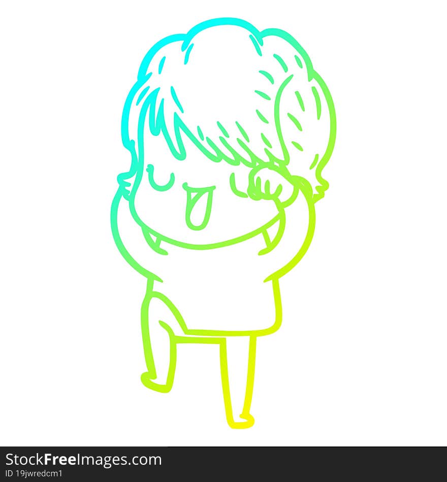 cold gradient line drawing of a cartoon woman talking