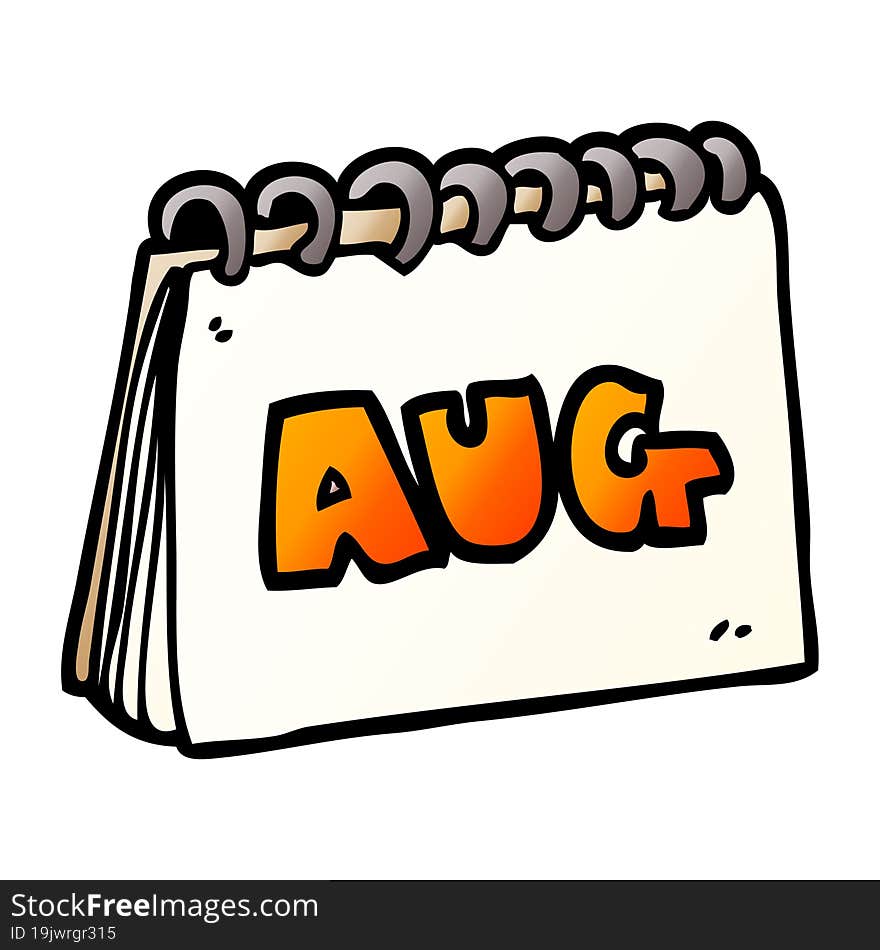 cartoon doodle calendar showing month of august