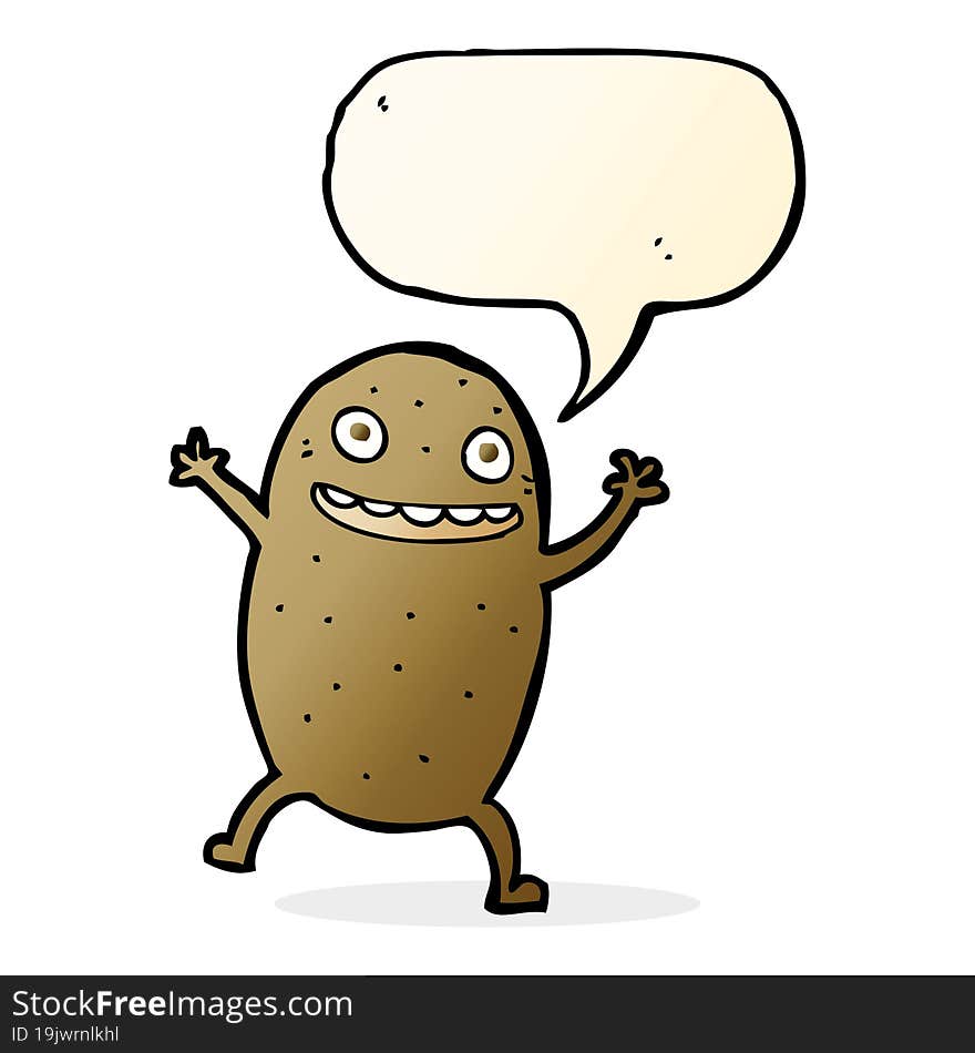 cartoon happy potato with speech bubble