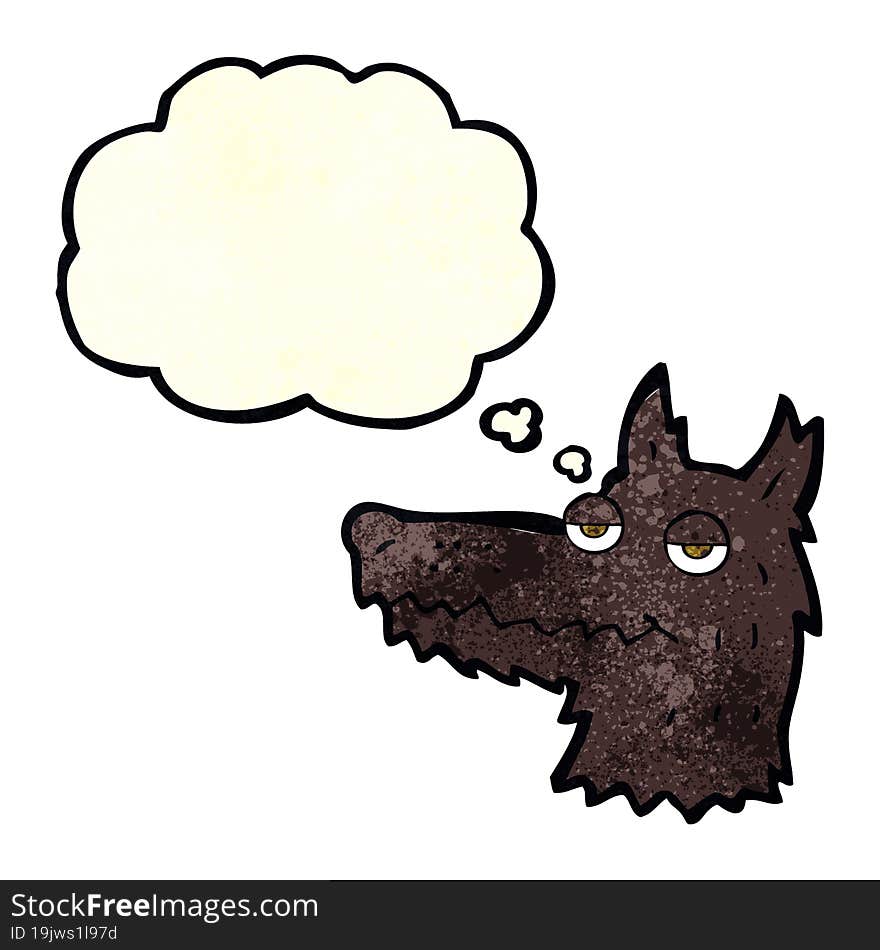 cartoon wolf head with thought bubble