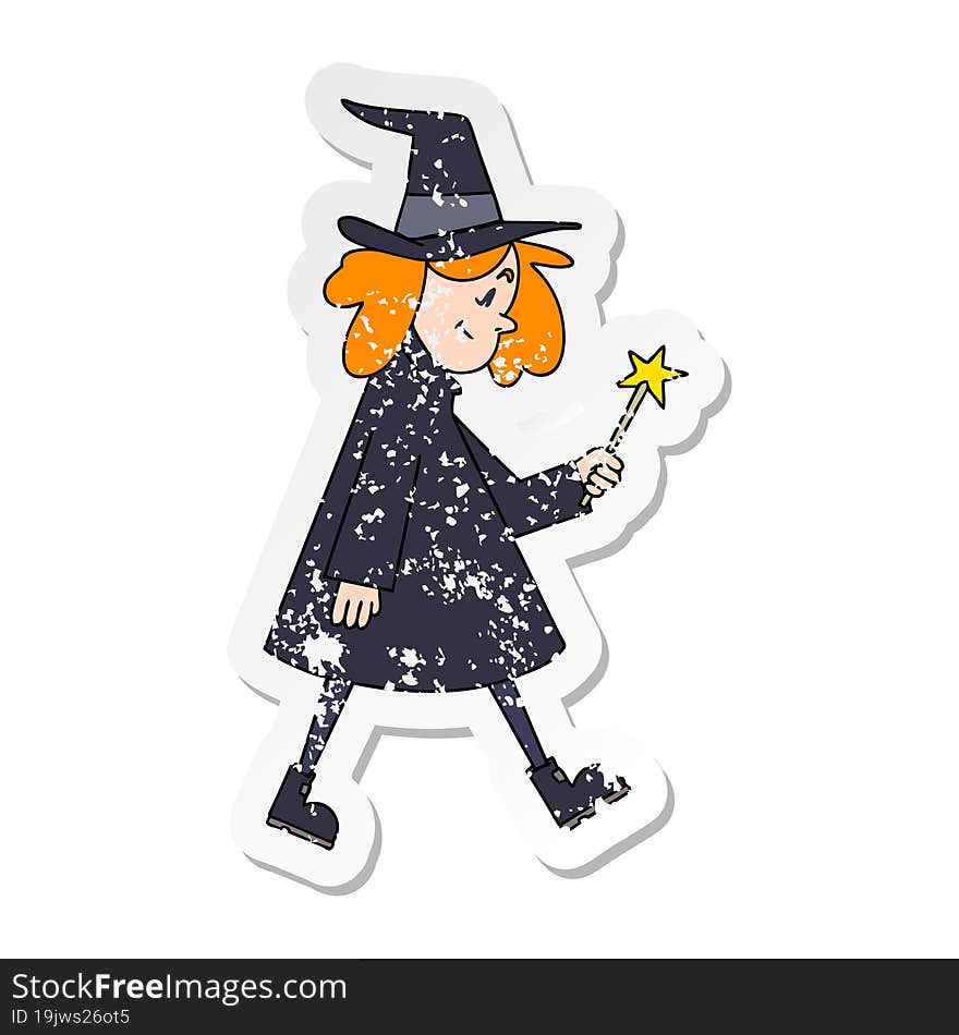 Distressed Sticker Of A Quirky Hand Drawn Cartoon Witch