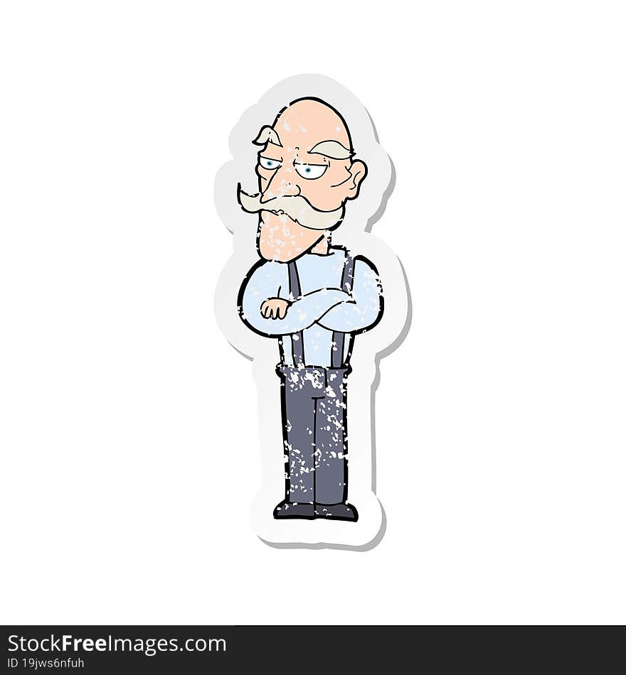 Retro Distressed Sticker Of A Cartoon Bored Old Man