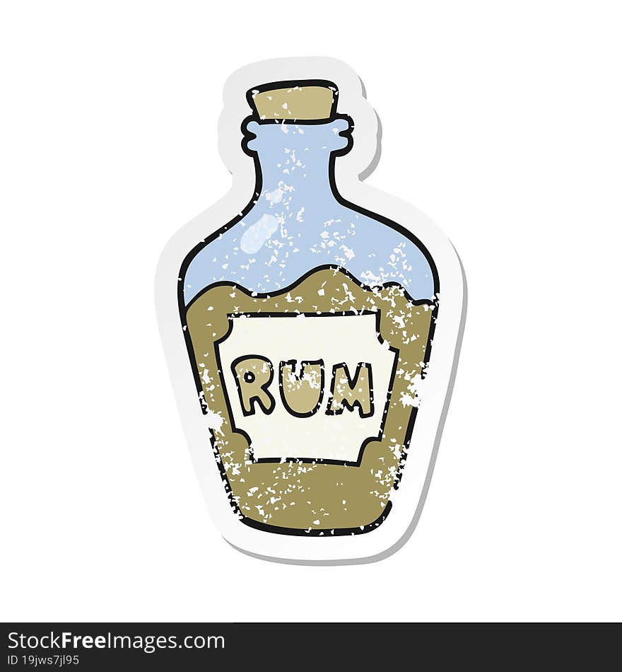 retro distressed sticker of a cartoon rum bottle