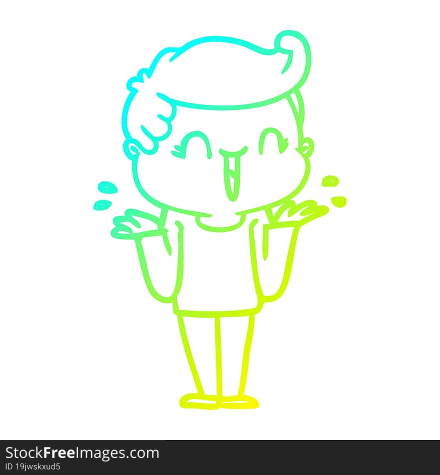 Cold Gradient Line Drawing Cartoon Laughing Boy