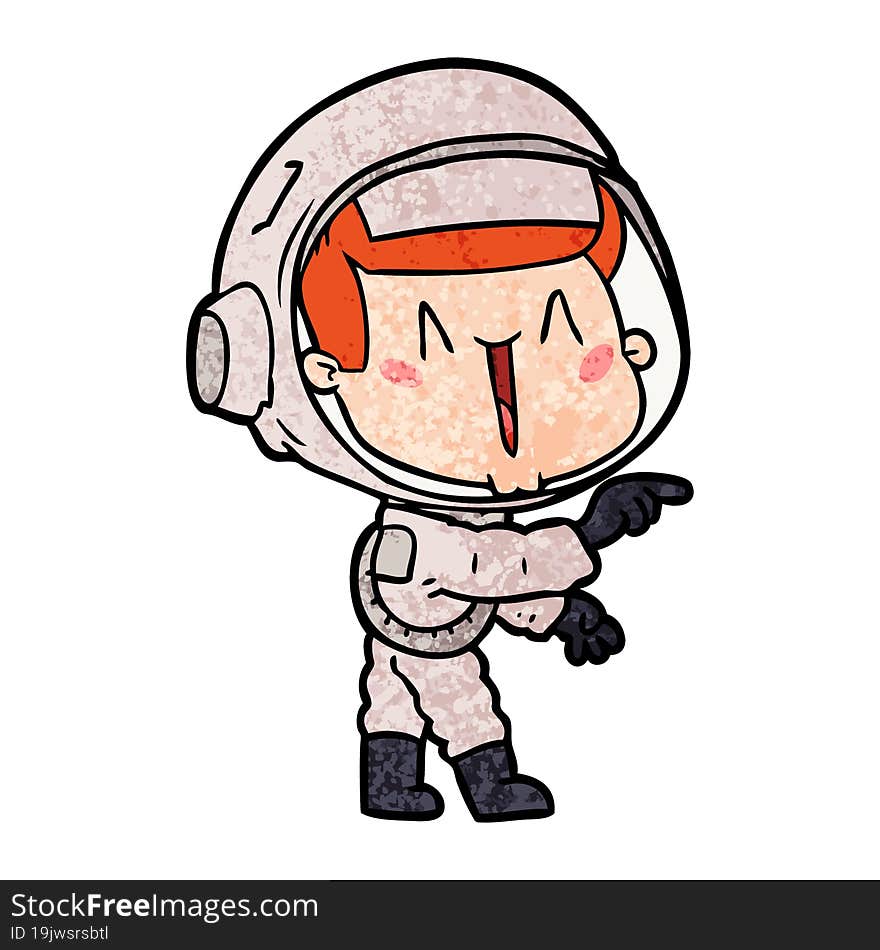 happy cartoon astronaut pointing. happy cartoon astronaut pointing