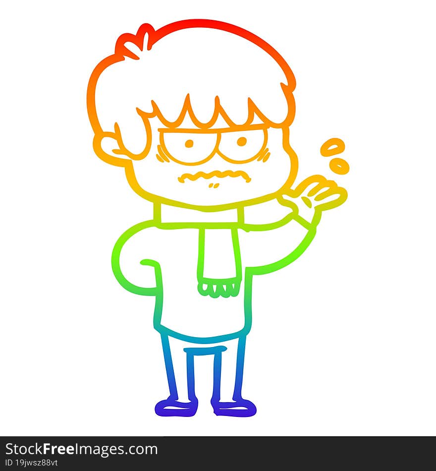 rainbow gradient line drawing annoyed cartoon boy