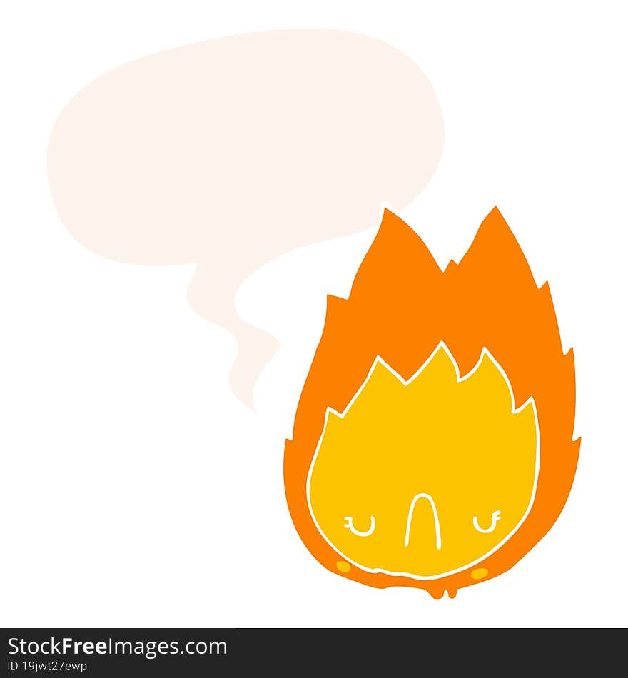 Cartoon Unhappy Flame And Speech Bubble In Retro Style