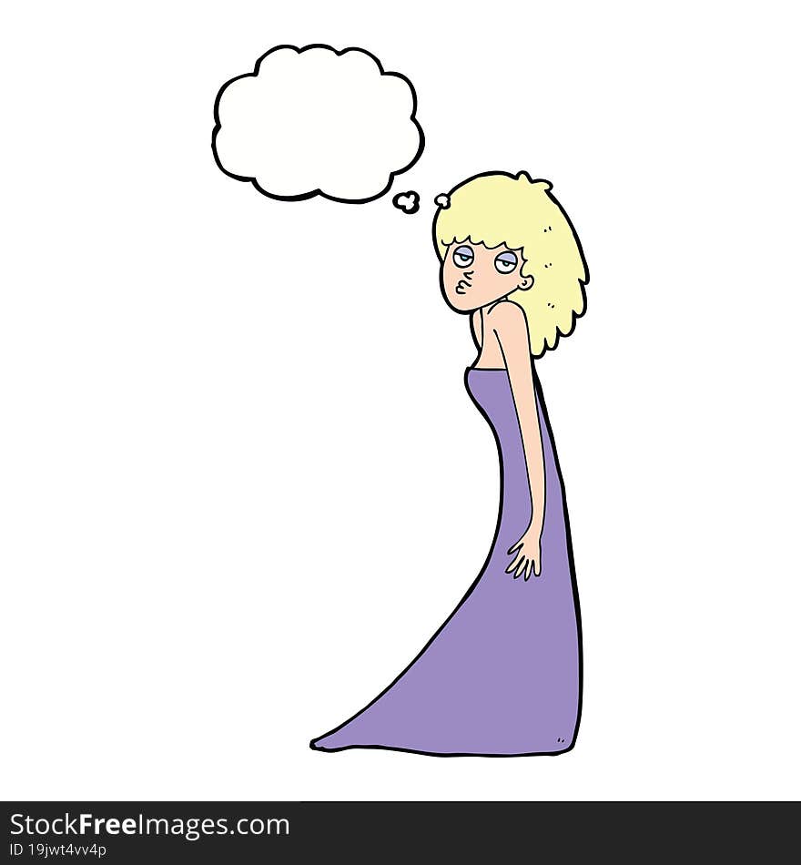 cartoon woman pulling photo face with thought bubble