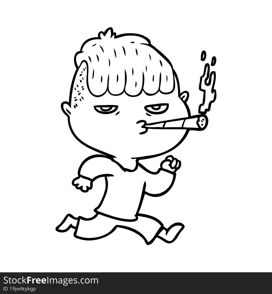 cartoon man smoking whilst running. cartoon man smoking whilst running