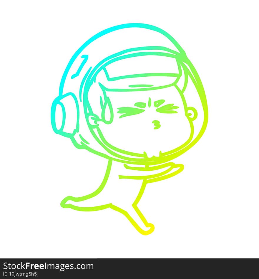 cold gradient line drawing cartoon stressed astronaut