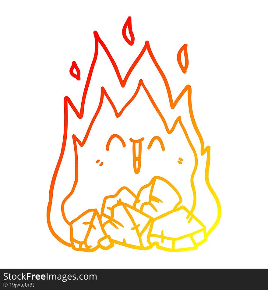 warm gradient line drawing of a cartoon blazing coal fire