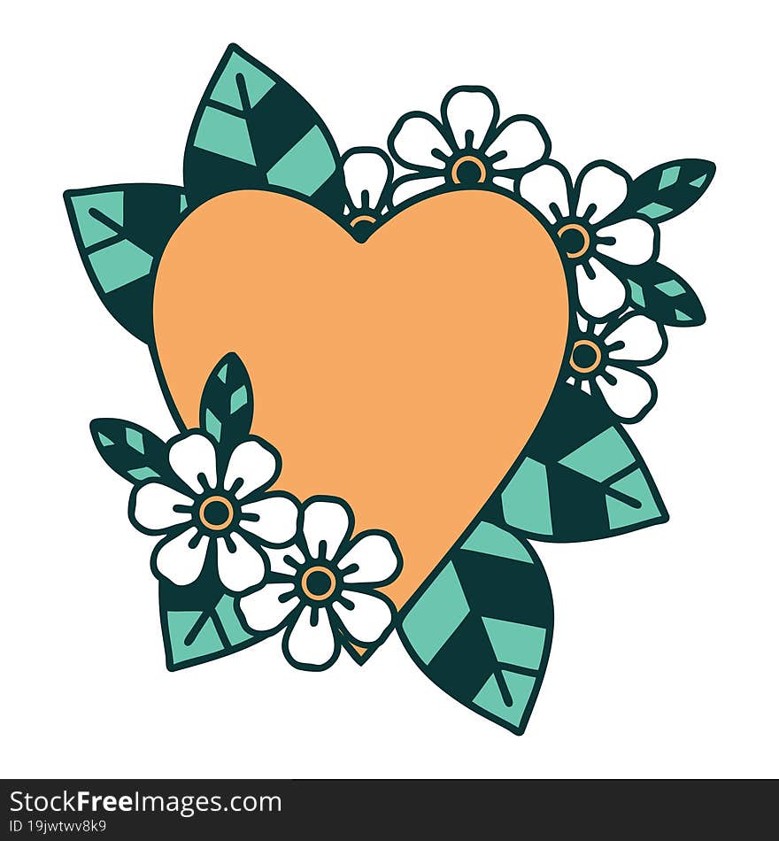 iconic tattoo style image of a botanical heart. iconic tattoo style image of a botanical heart