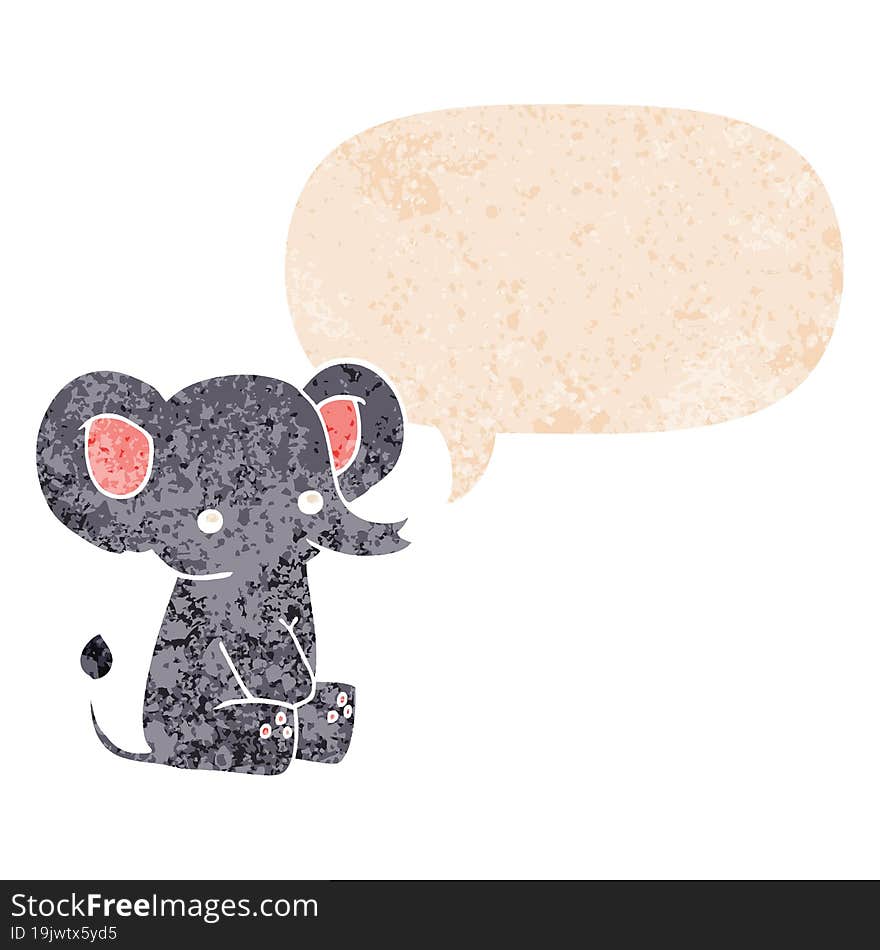 cartoon elephant and speech bubble in retro textured style