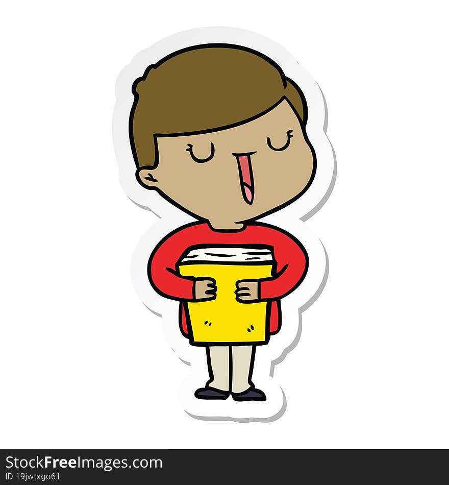 Sticker Of A Cartoon Happy Boy Talking About His Book