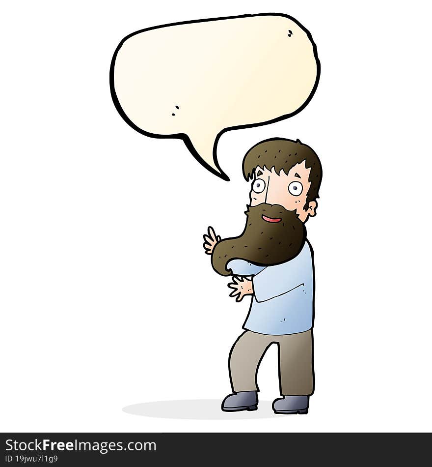 cartoon excited bearded man with speech bubble