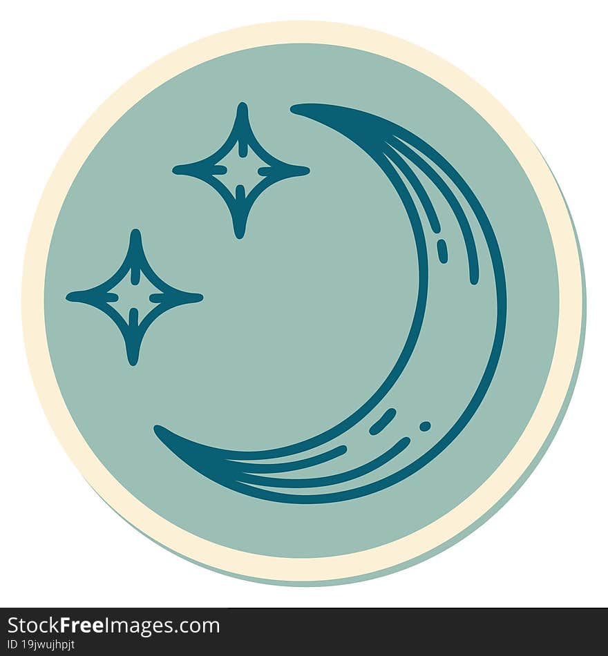 tattoo style sticker of a moon and stars