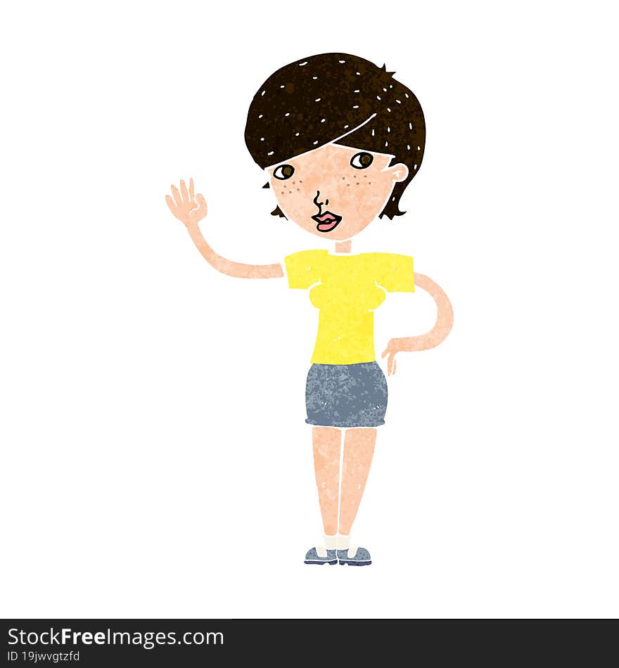 cartoon woman waving