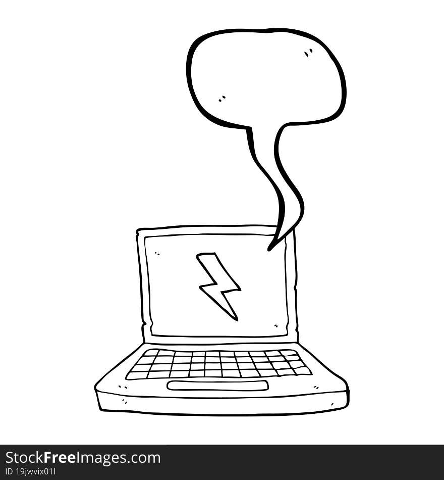 freehand drawn speech bubble cartoon laptop computer