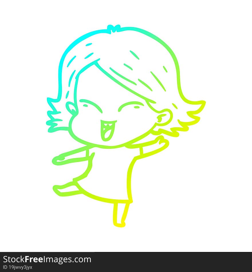 cold gradient line drawing of a happy cartoon girl