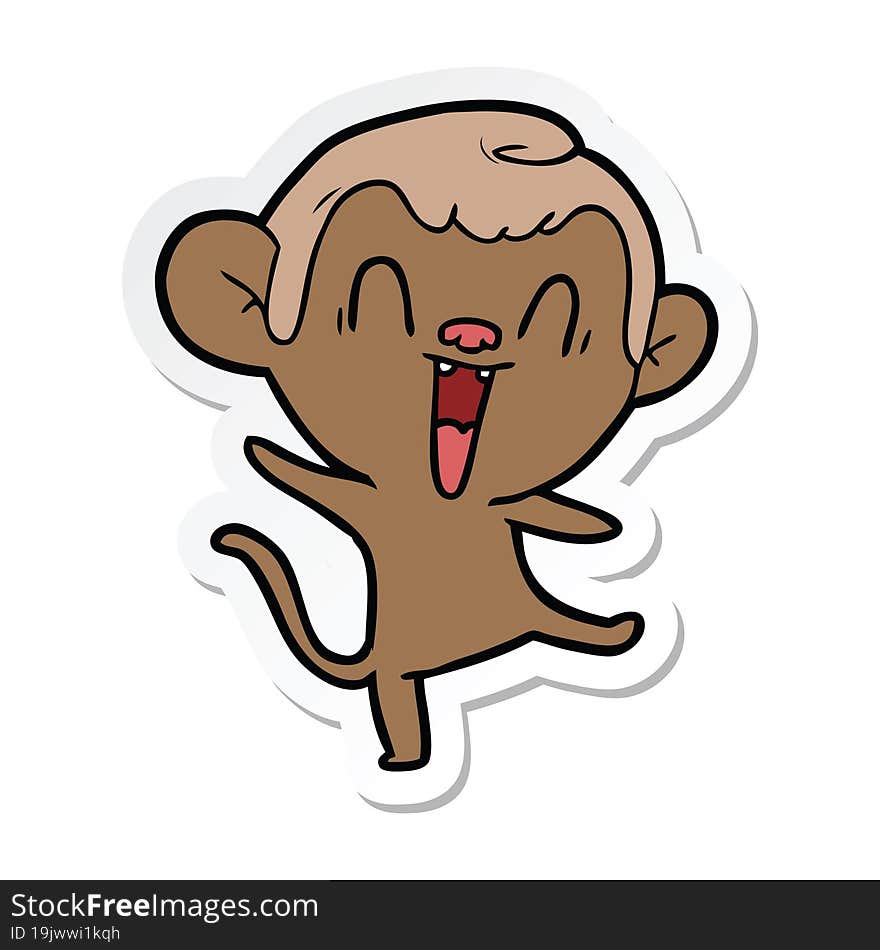 sticker of a cartoon laughing monkey