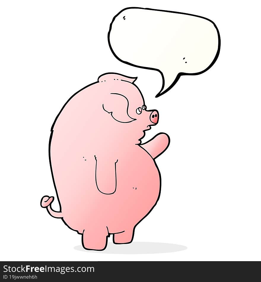 cartoon fat pig with speech bubble