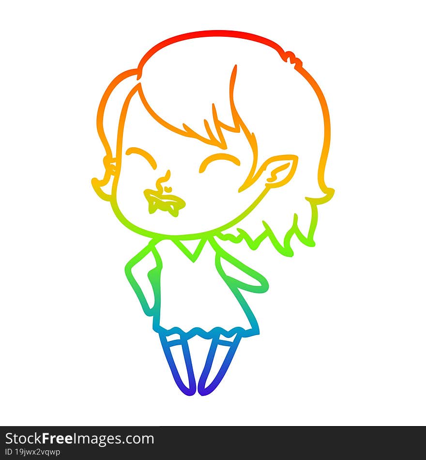 rainbow gradient line drawing cartoon vampire girl with blood on cheek