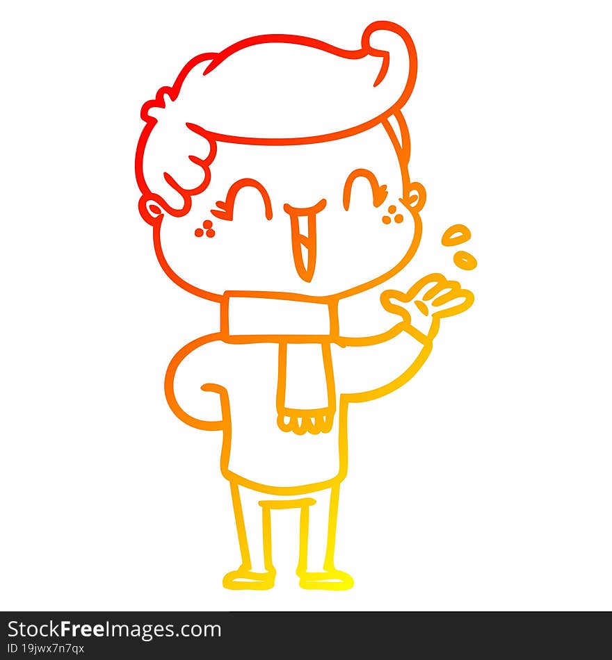 warm gradient line drawing cartoon laughing boy