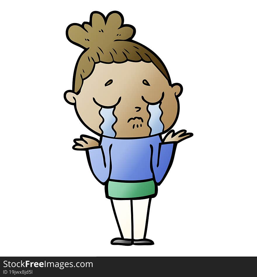 cartoon crying woman shrugging. cartoon crying woman shrugging